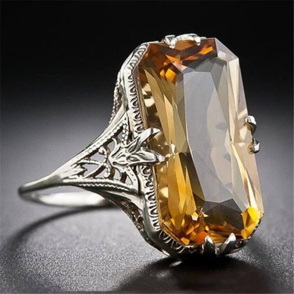 Faux Citrine Engraved Antique Style Cocktail Ring